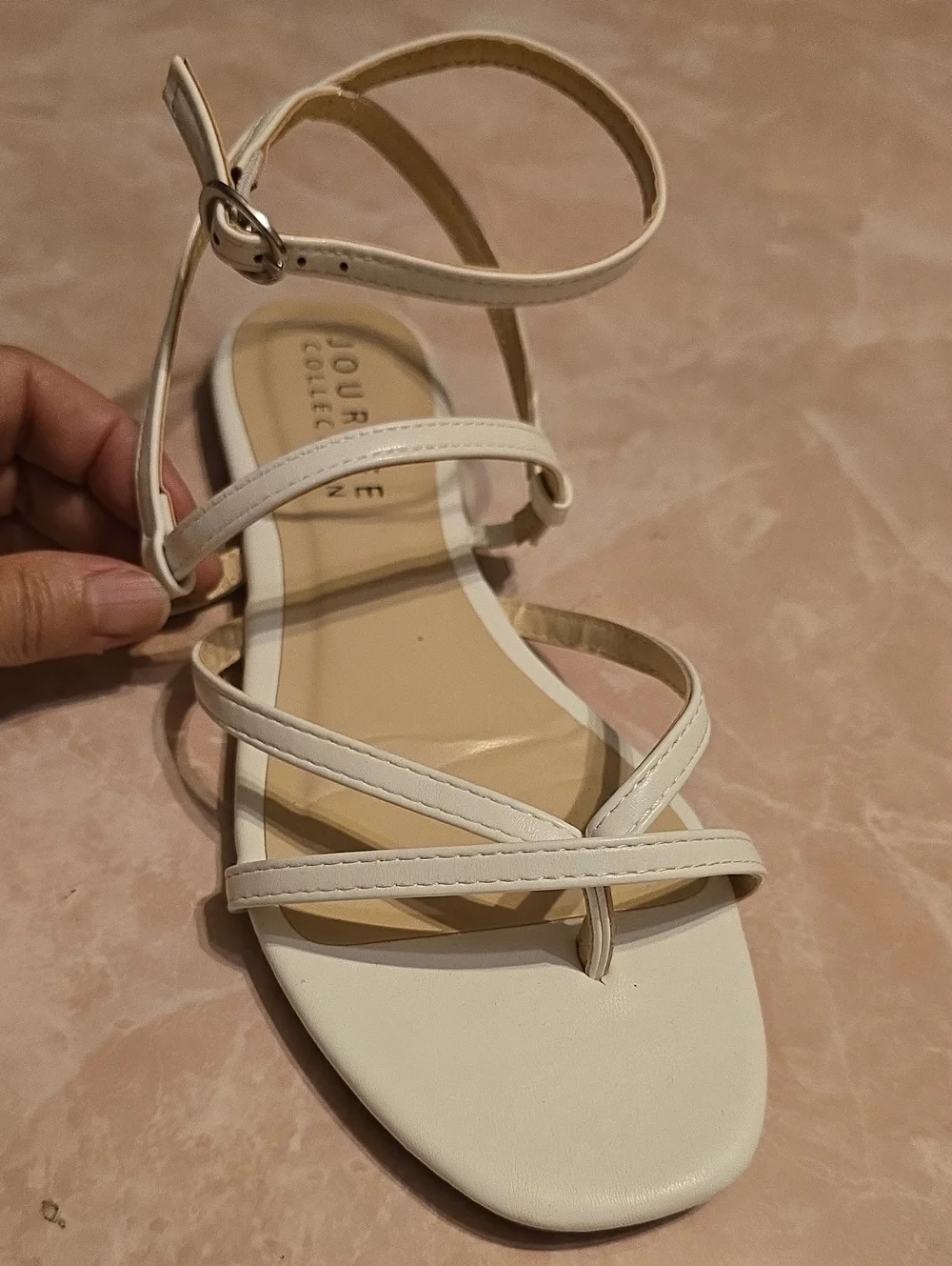 Journee Collection White Strappy Ankle-Buckle Sandals